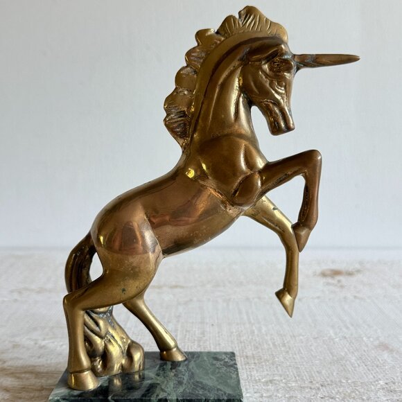 Vintage Brass Unicorn Standing on Stone Base - Picture 4 of 10